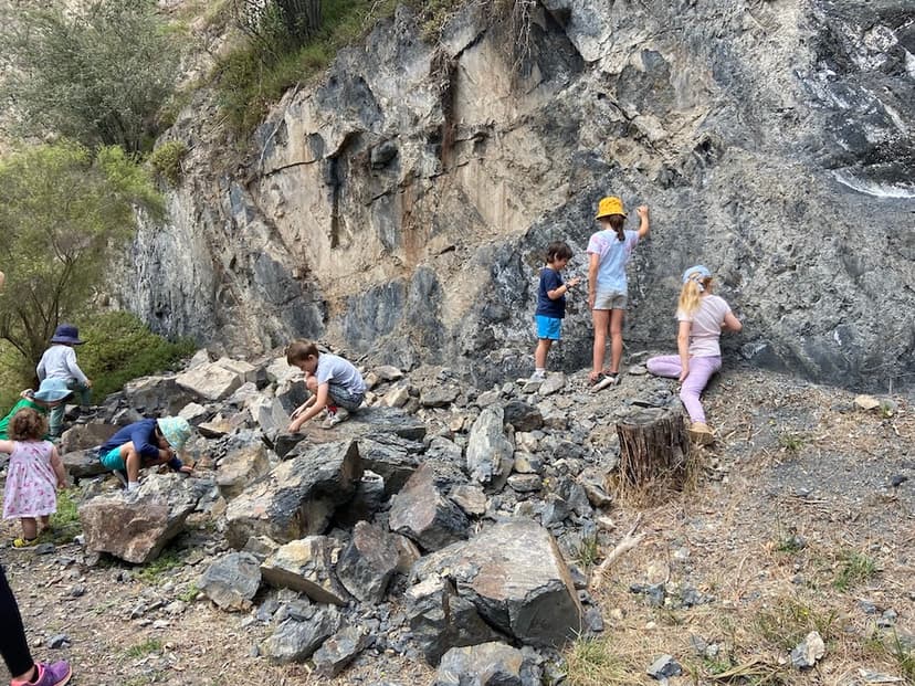Students examining geological samples