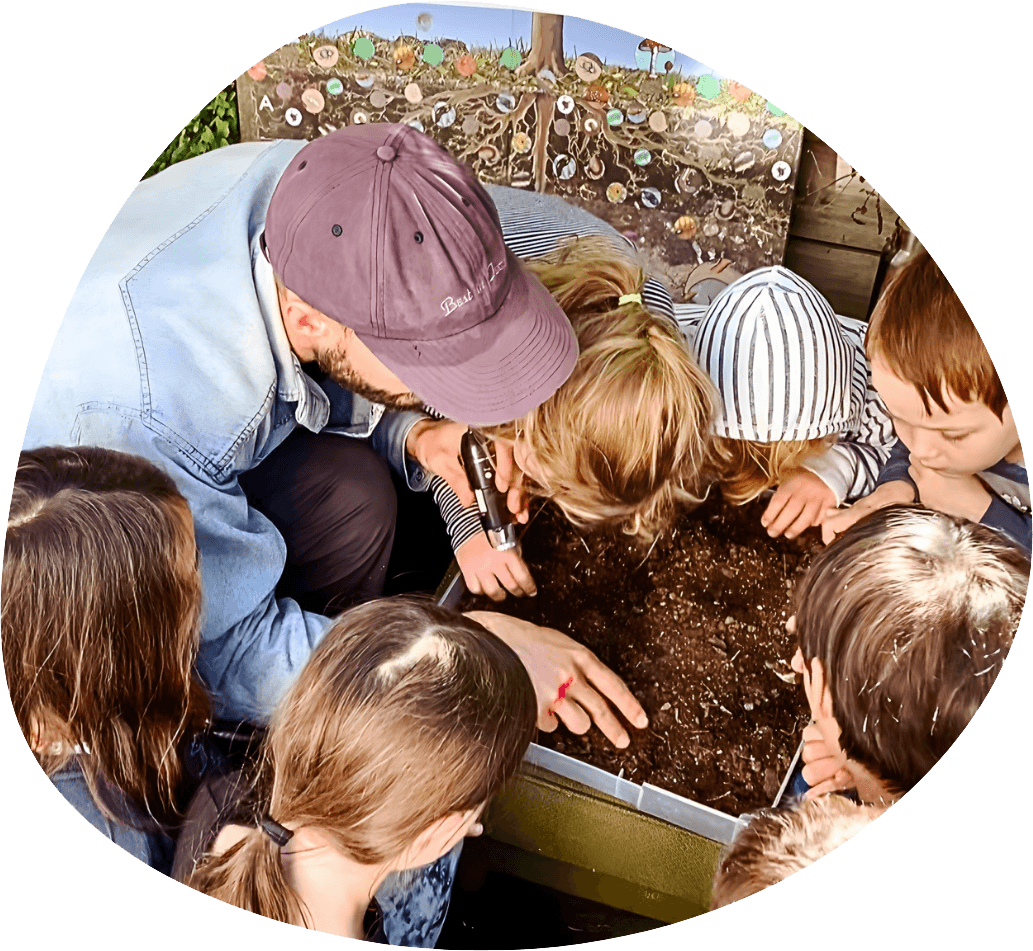 Children exploring nature and learning about earth science outdoors